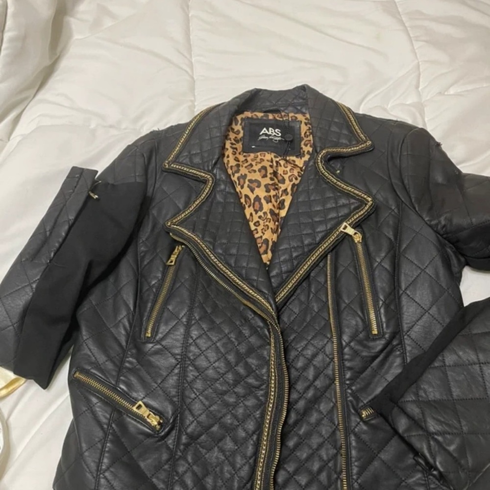 ABS Allen Schwartz Quilted Black Jacket with Gold Accents